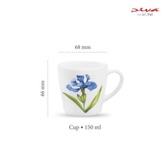 La Opala Diva, Opal Glass Crockery | Cup Gloria, Set of 6 | Royal Iris, 160 ml | for Tea & Coffee | Microwave Safe | 100% Vegetarian | Toughened Extra Strong | Super Light | Super White