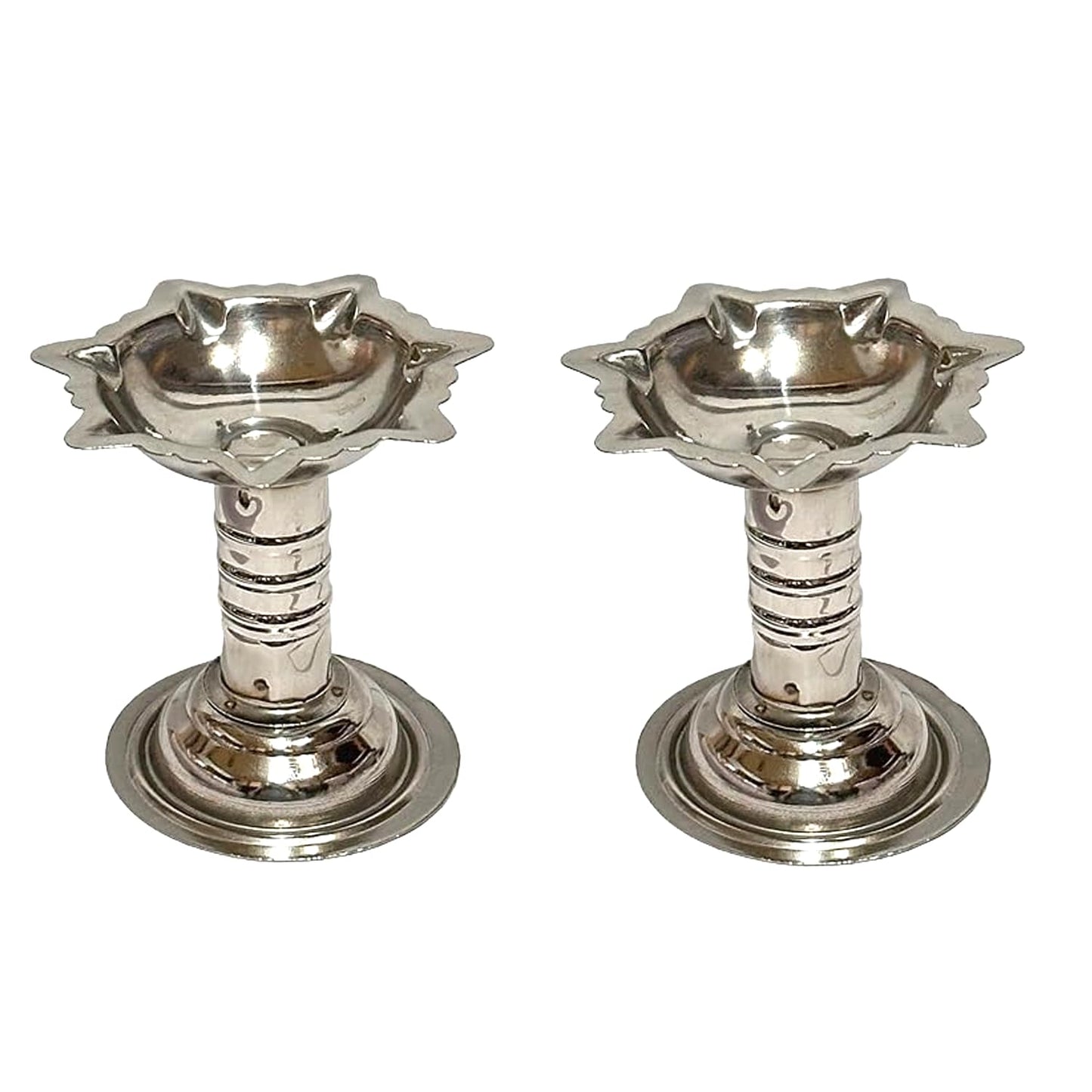 Dynore Stainless Steel Diya/Samai/Lamp/Deepak for Pooja, Puja Articles, Gifts and Home Decore- Set of 2 Pcs