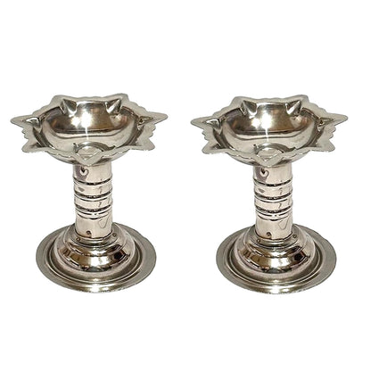 Dynore Stainless Steel Diya/Samai/Lamp/Deepak for Pooja, Puja Articles, Gifts and Home Decore- Set of 2 Pcs