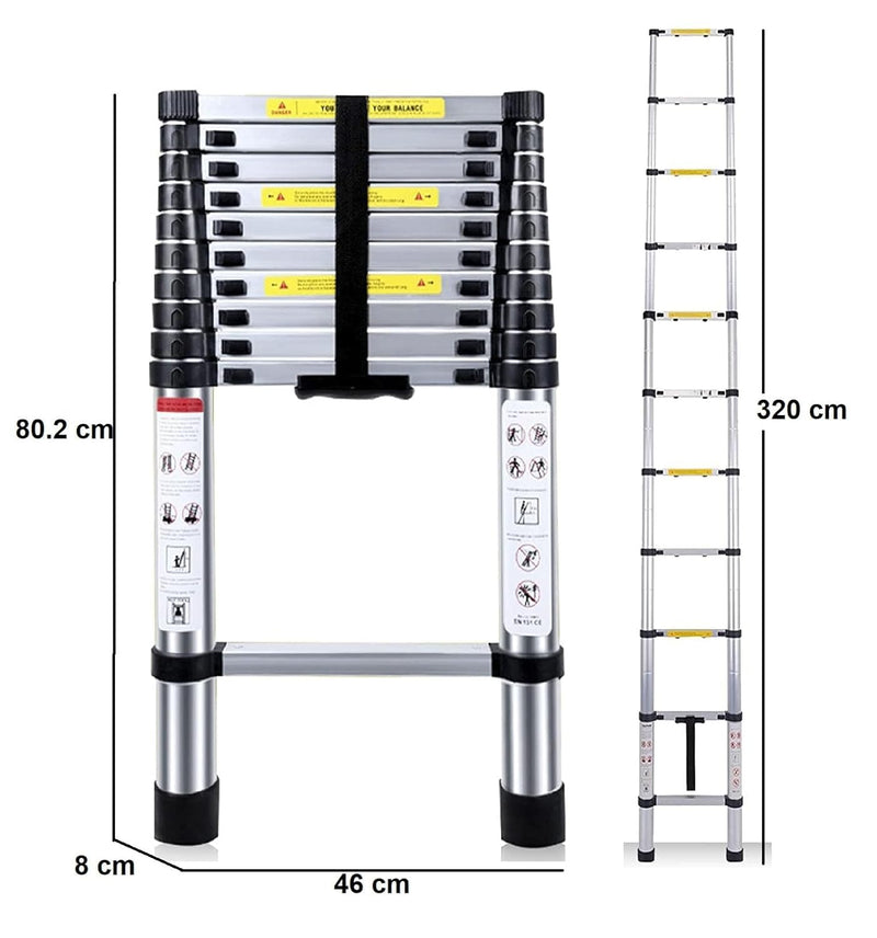 BonKaso VertiPro 3.8M(12.5Ft) Telescopic Ladder|Aluminum Ladder 13 Steps|Multipurpose for Home & Outdoor use with Self Lock Mechanism|EN131 Certified Max Load Capacity of 150kg