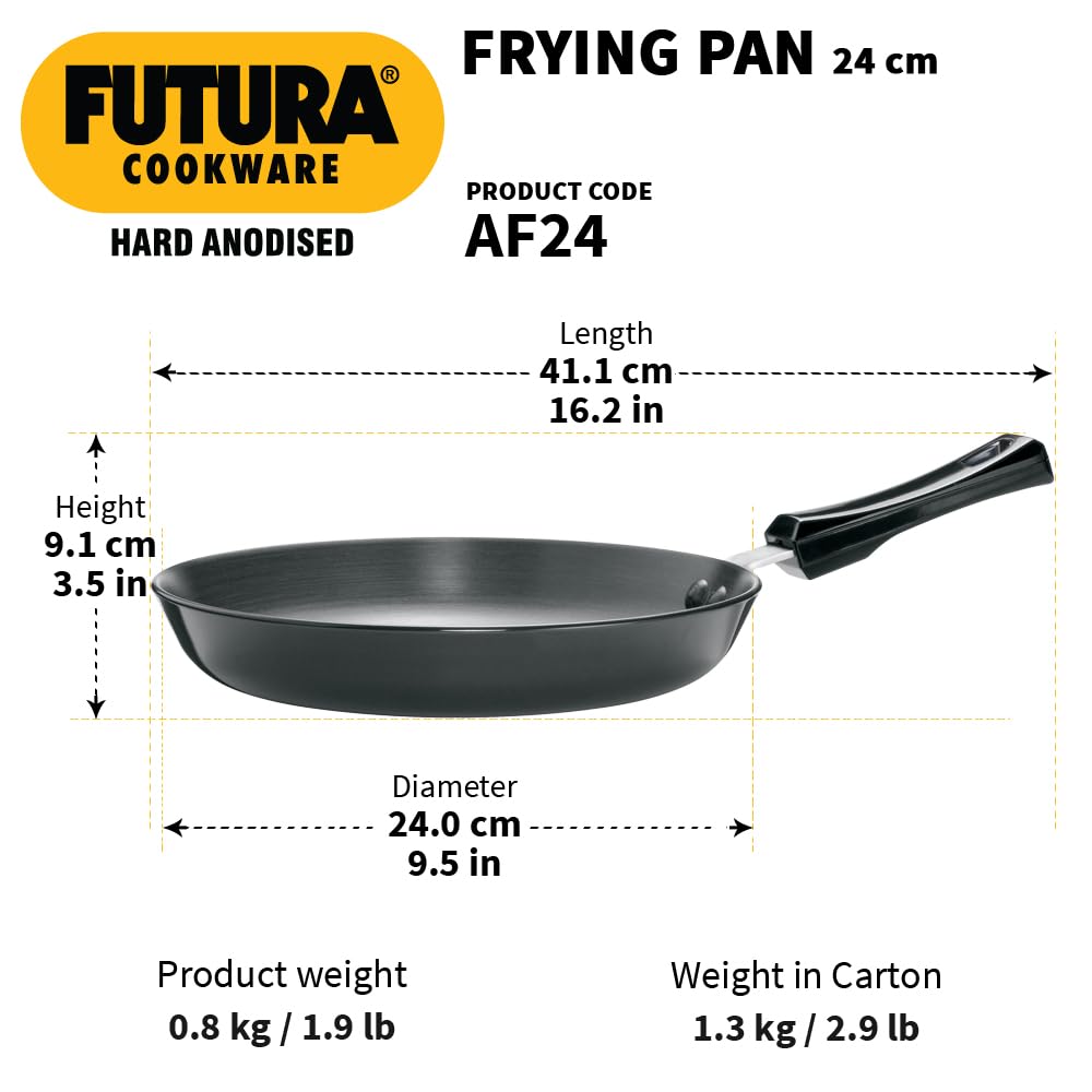 Hawkins Futura 24 cm Frying Pan, Hard Anodised Fry Pan, Black (AF24)