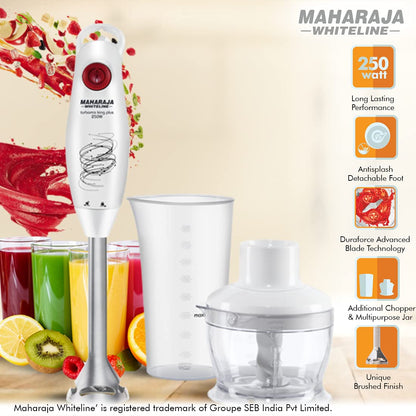 Maharaja Whiteline Turbomix King Plus Hand Blender, 250W, Duraforce advanced blade technology, 800ml multi-purpose jar, 500ml Chopper… (250)