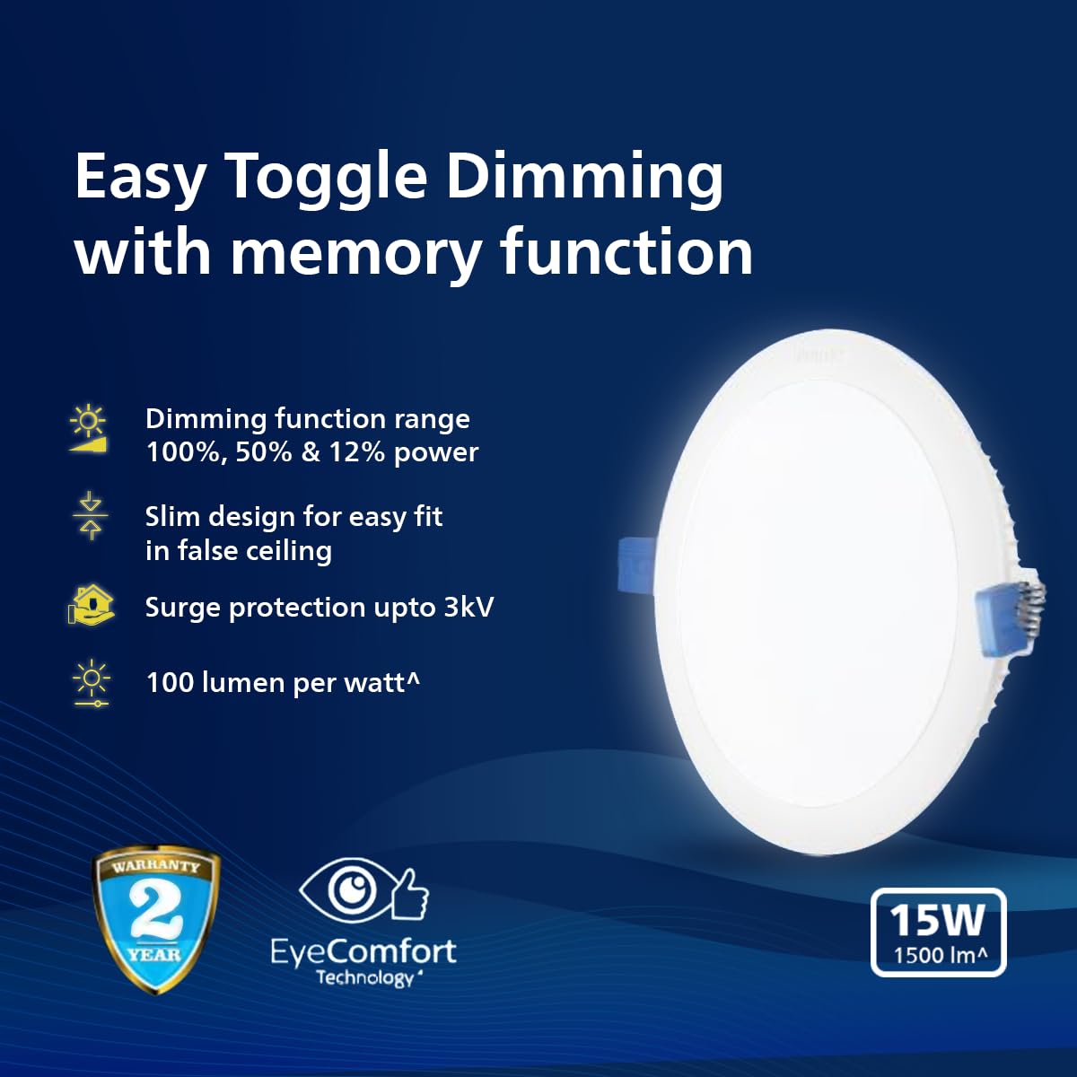 Philips Ultra Glow Dimmable 15-watt Round Ceiling Light (Pack of 12) (Natural White, B0DQ5HYVRV)
