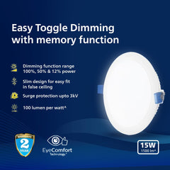 Philips Ultra Glow Dimmable 15-watt Round Ceiling Light (Pack of 12) (Natural White, B0DQ5HYVRV)