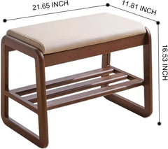 Mid-Century Elegant Wooden Shoe Bench with Padded Seat – 2-Tier Shoe Rack for Entryway, Living Room, or Bedroom