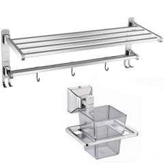 Plantex Heavy-Duty Stainless Steel Dual Folding Towel Rack/Holder/Towel Stand/304 Grade Stainless Steel Tooth Brush Holder/Tumbler Holder/Bathroom Accessories (Chrome)-1