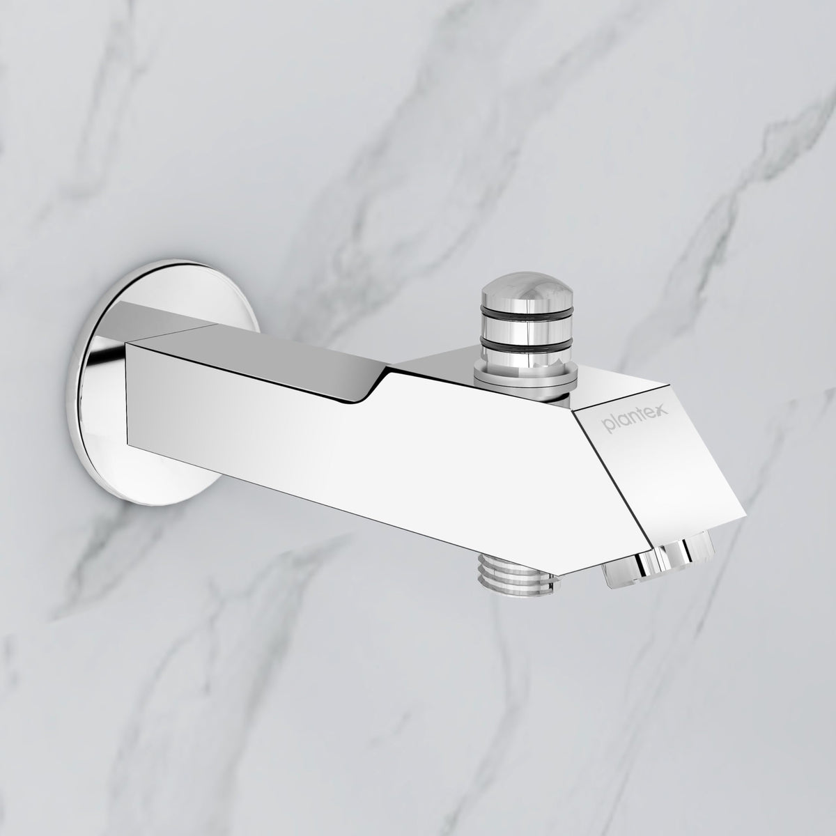 Plantex Pure Brass Bathtub Spout with Button Attachment for Hand Shower with Water Saving Aerator with Teflon Tape and Wall Flange/Spout with Button-(PRI-322-Chrome)-1