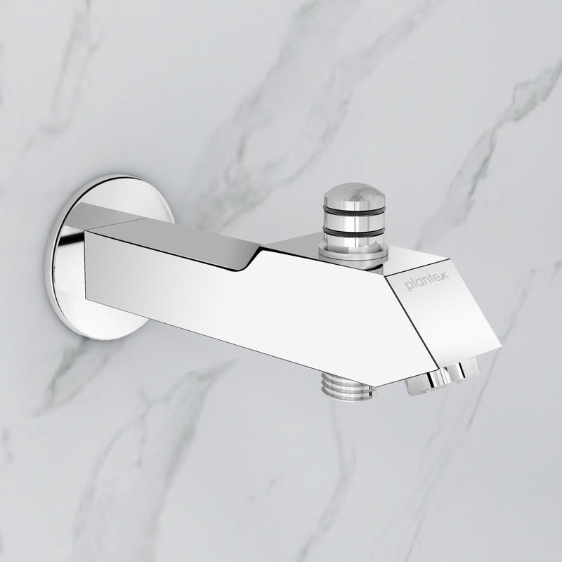 Plantex Pure Brass Bathtub Spout with Button Attachment for Hand Shower with Water Saving Aerator with Teflon Tape and Wall Flange/Spout with Button-(PRI-322-Chrome)-1