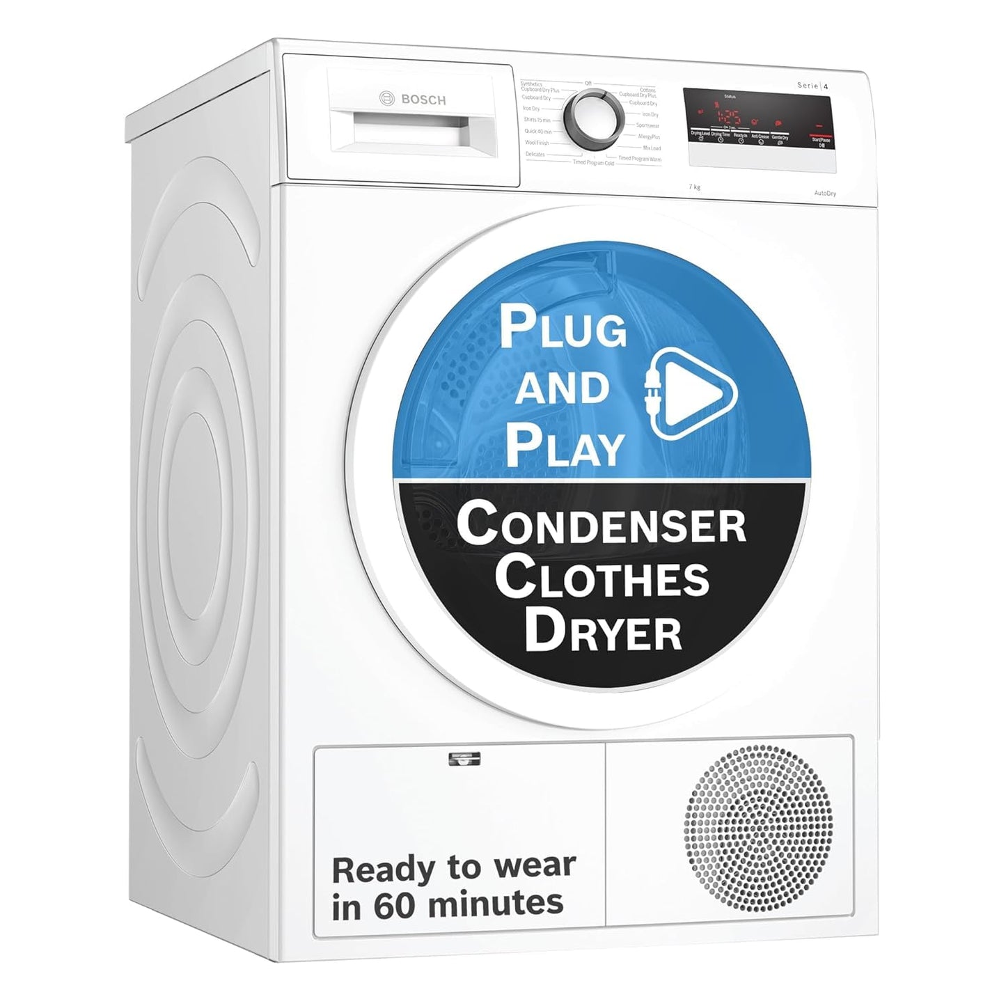 Bosch 8 kg Fully Automatic Front Load Condenser Tumble Dryer (WPG23108IN, 5 Drying Options, 14 Programs, Allergy Plus, 100% Drying with 0% Effort, Inbuilt Heater, Silver)