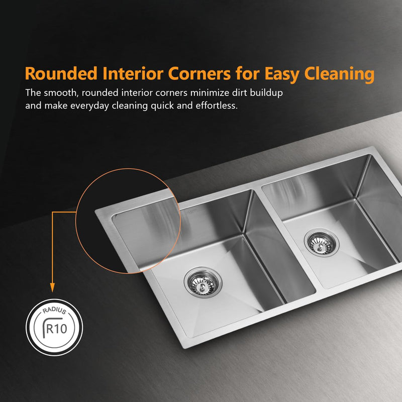 Kaff Marco Handmade Stainless Steel Kitchen Sink 34 x 18 Inch | 304 Grade SS | Satin Finish