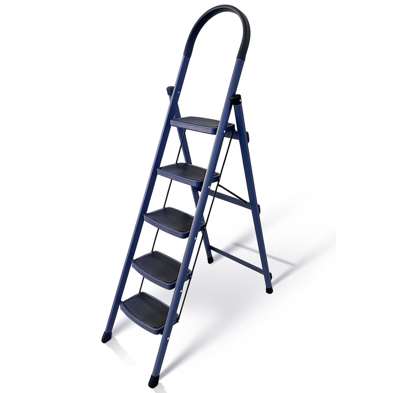 HOUZA Steel Ladder for Home 6 Steps Foldable with Anti-Skid Wide Steps (30cm x 20cm) | 6 Step Ladder for Home Use with D-Shape Rods | Secure Lock | 150 Kg Capacity Folding Ladder | 5 Year Warranty