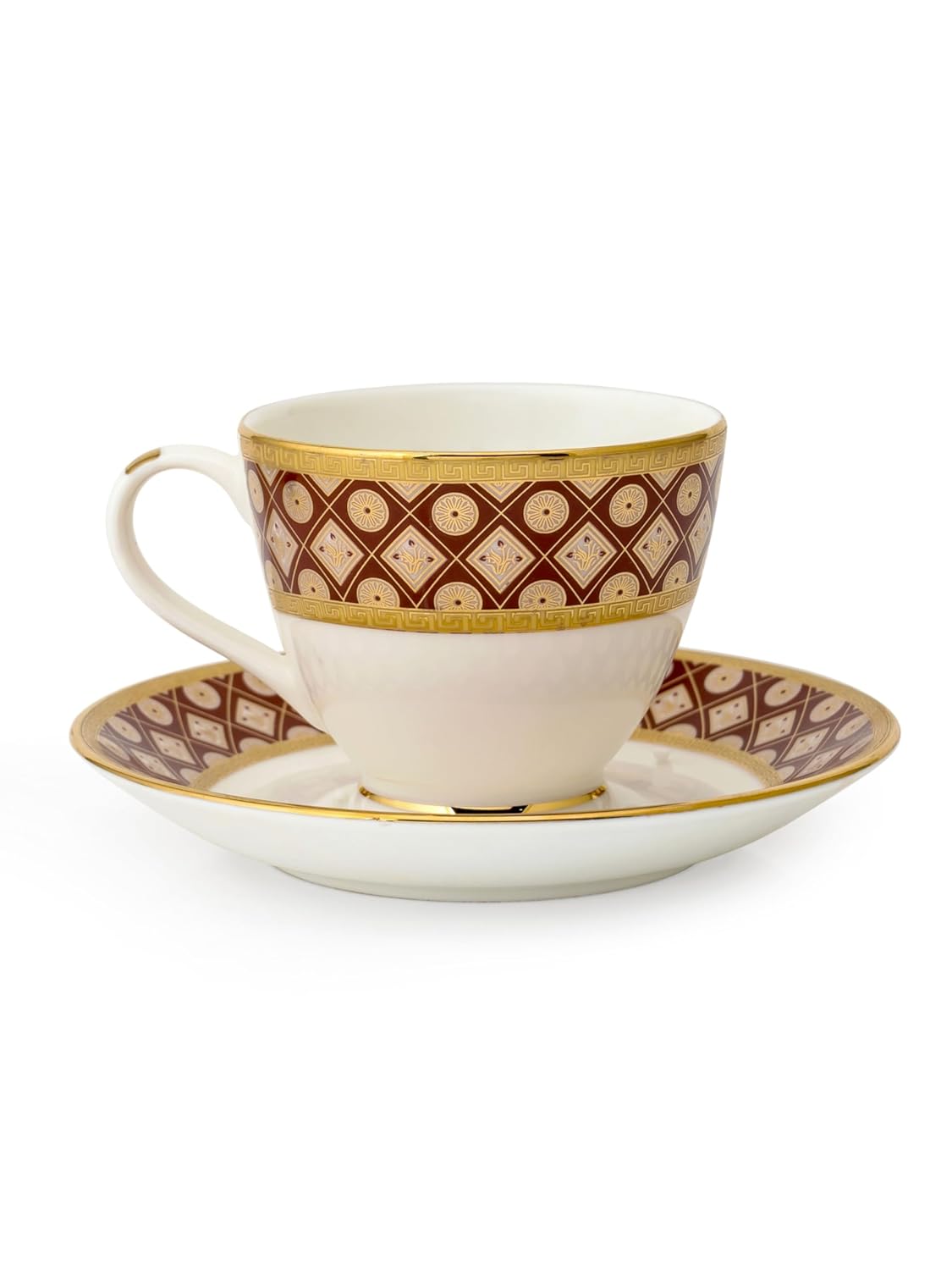 Clay Craft Fine Ceramic Cup & Saucer Set of 12-6 Cups & 6 Saucers - 180 ml Each (King Velvet RV904)