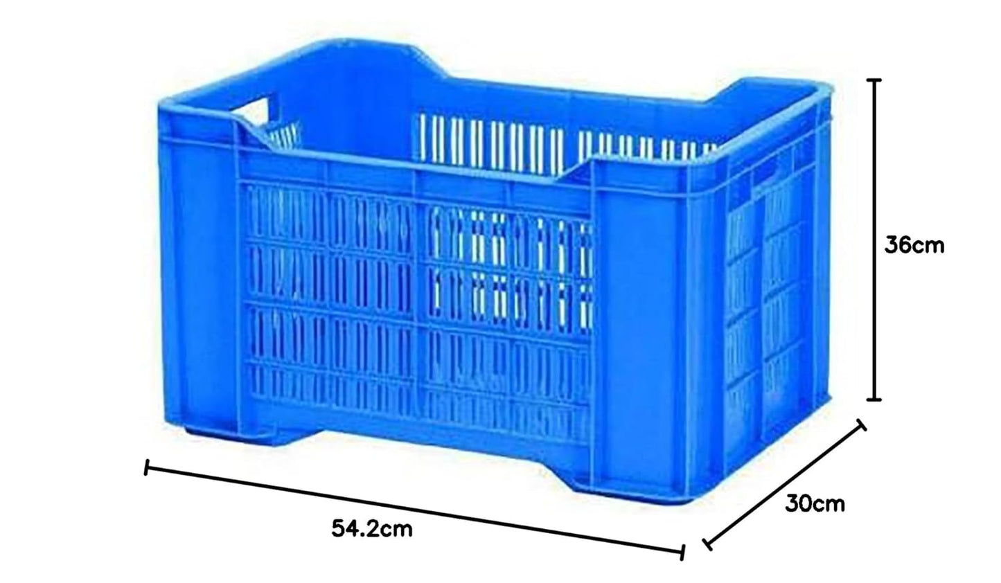 Nilkamal Plastic Rectangular Multipurpose/Vegetable/Fruit/Fish Crate (542 x 360 x 300 mm) Pack of 3 (Blue) 36x54.2x30 cm