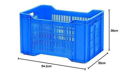 Nilkamal Plastic Rectangular Multipurpose/Vegetable/Fruit/Fish Crate (542 x 360 x 300 mm) Pack of 3 (Blue) 36x54.2x30 cm