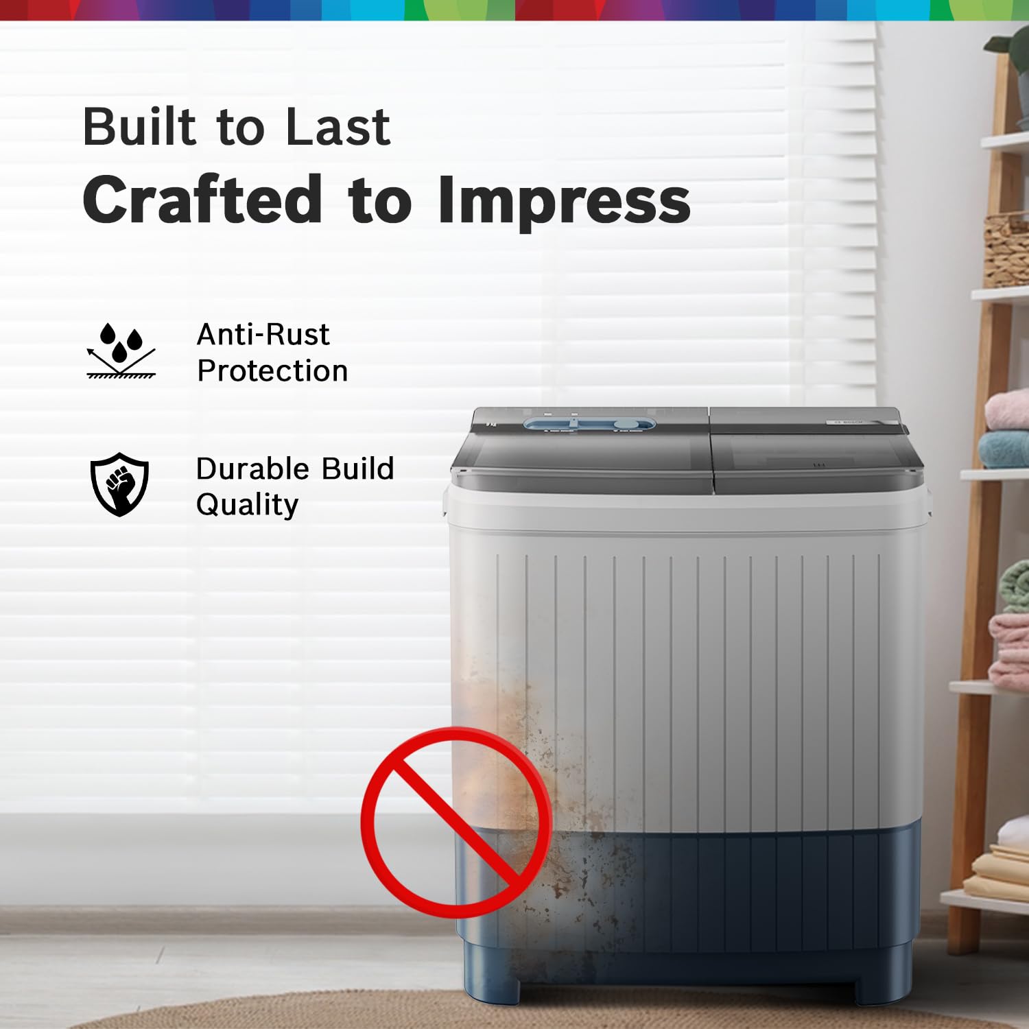 Bosch 9 kg 5 Star Semi-Automatic Top Loading Washing Machine (2025 Model, WJP904P0IN, 3 Wash Programs, Anti-Rust Body, 1300 RPM Spin Speed, Peacock Blue, 5 Years Comprehensive Warranty)