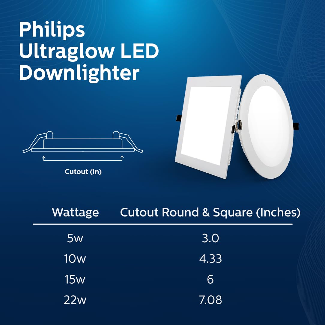 Philips 5W Square AP Plus UltraGlow LED DL Recessed LED Panel Ceiling Light (Pack of 1, Natural White)