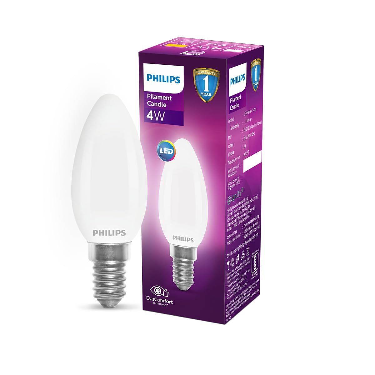 Philips 4-watt Filament Candle LED Bulb (White, B0C9HY14L6)