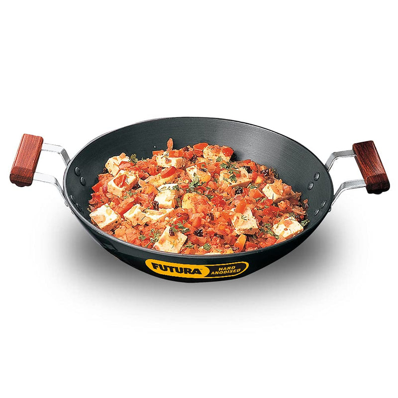 Hawkins Futura 2 Litre Deep Fry Pan, Hard Anodised Kadai with Glass Lid, Flat Bottom Kadhai, Black (AD20G)