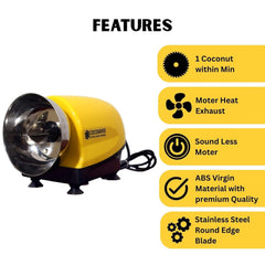 Sree Kitchen Equipments BEEMAX Domestic and Commercial Electric Coco Fast Grater Yellow Colour| 100 Watts, 750 RPM, 240V | Stainless Steel Blade | 2 Year Warranty | Perfect for Every House