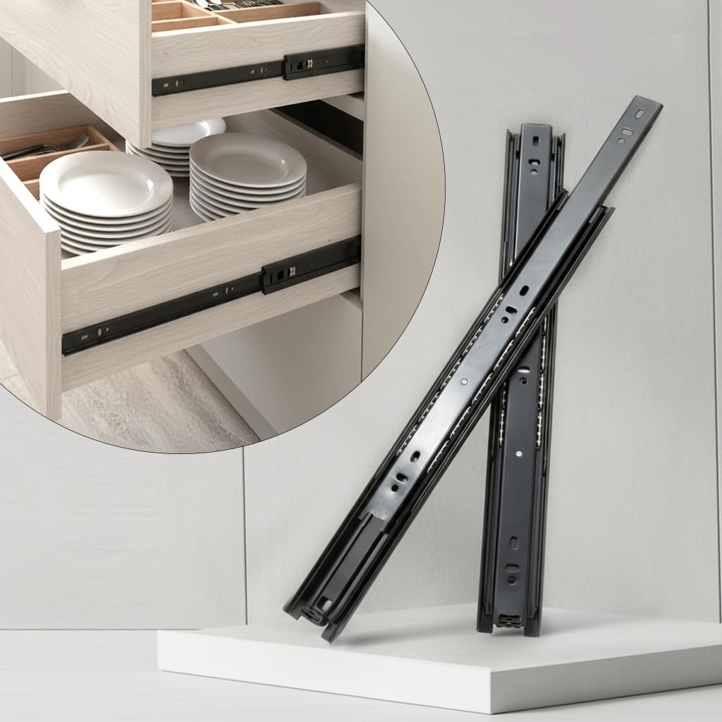 Plantex Drawer Channel/Regular Close Ball Bearing Slider Drawer Channel for Home, Kitchen & Wardrobe/Channel for Drawer (10-Inch,Black) Pair-1