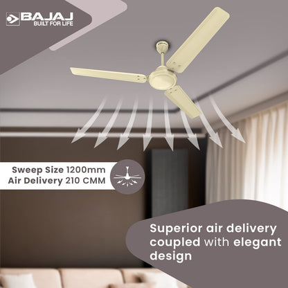 Bajaj Durato 12S1 1200MM (48") Ceiling Fans For Home | BEE Star Rated Energy Efficient Ceiling Fan | Thermatuff Technology | High Air Delivery & High Speed 400 RPM | 3-Yr Warranty 【Ivory】