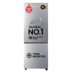 Haier 237 L 2 Star Frost Free Twin Inverter Double Door Bottom Mount Refrigerator with Extra Spacious 2X Veg Box (HEB-242EGSA-P, Moon Silver, 2026)-1