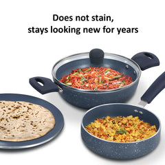 Hawkins Ceramic Nonstick 3-Piece Kitchen Gift Set - 1.75 L Deep Kadhai, 16 cm Frying Pan and 24 cm Tava, Grey (24ICGP)