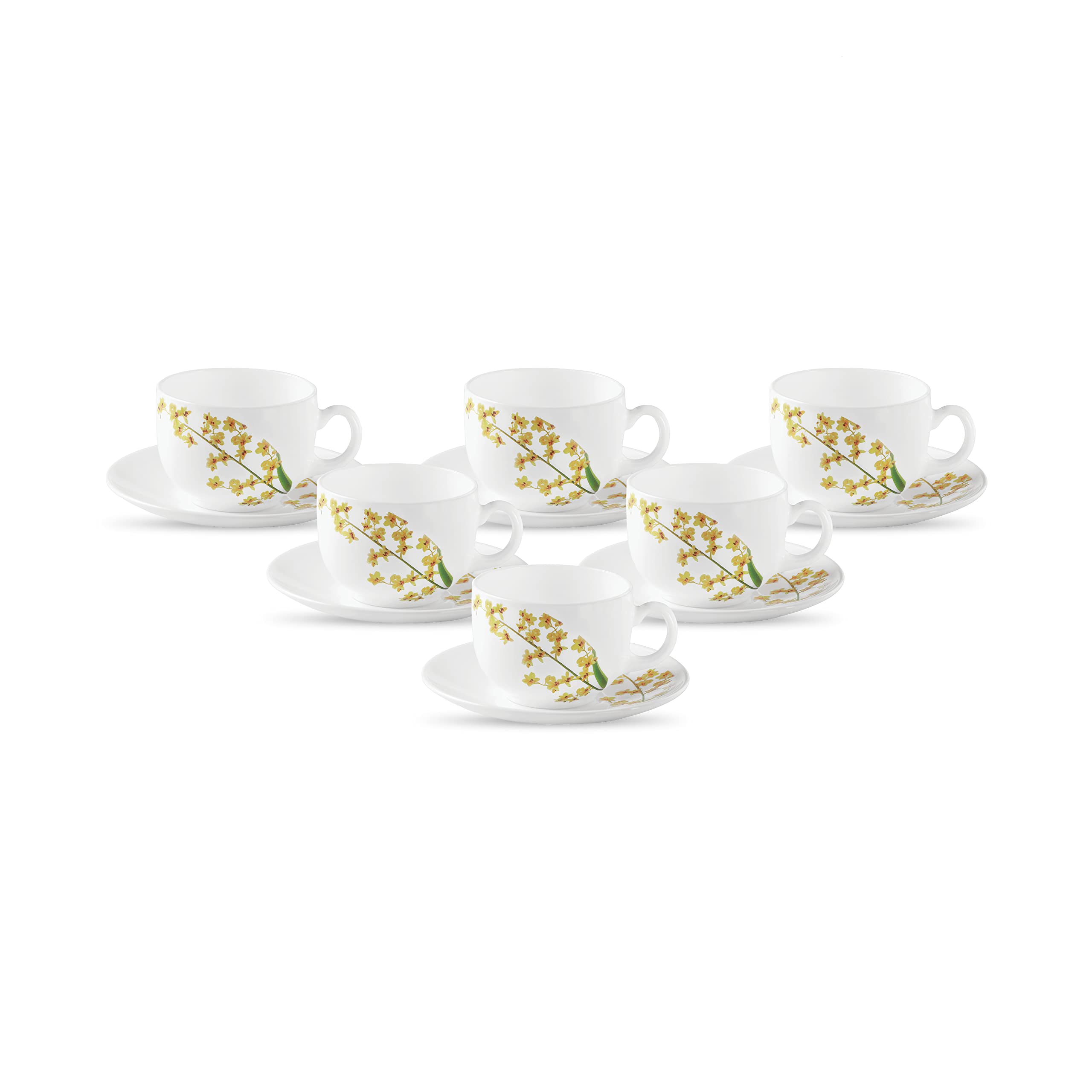 La Opala Diva, Opal Glass Crockery | Cup & Saucer Iris Regular, Set of 12 | Misty Drops, 160 ml | for Tea & Coffee | Microwave Safe | 100% Vegetarian | Extra Strong | Super Light | Super White