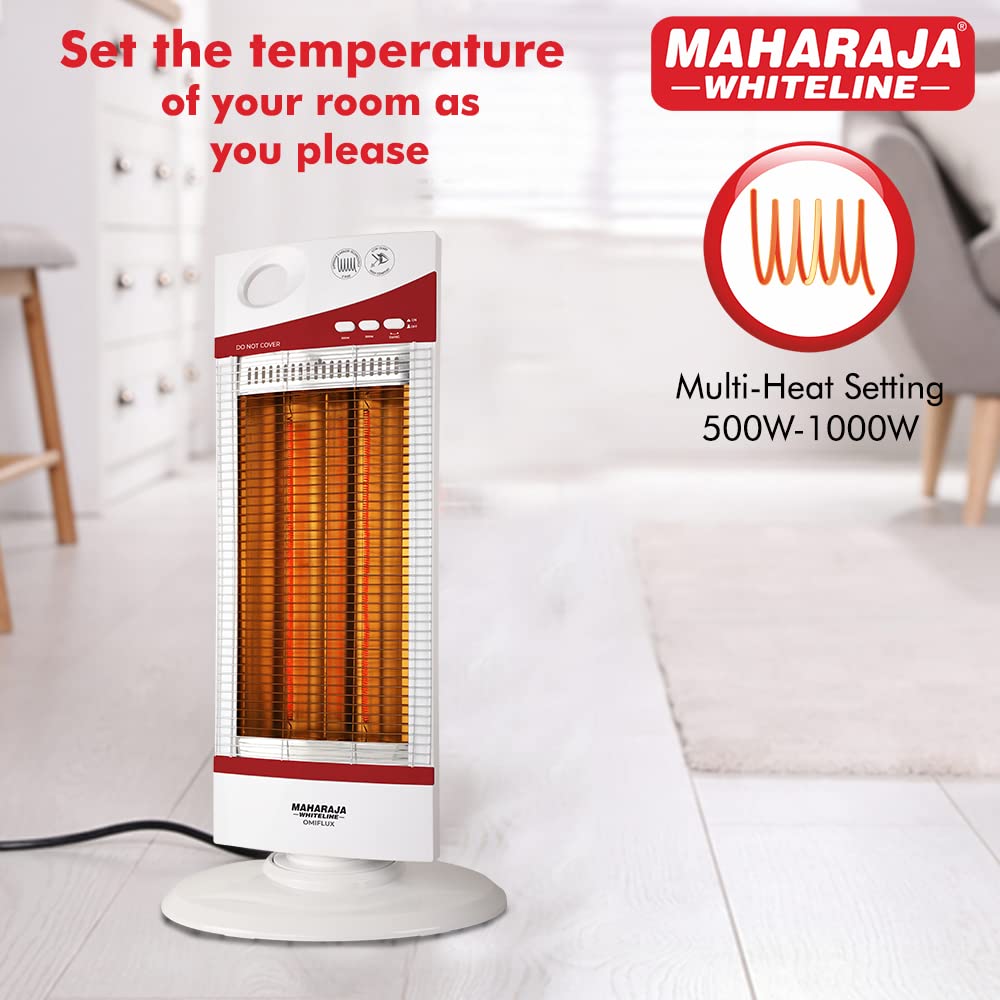 Maharaja Whiteline Omiflux Room Heater, 1000W - RH-128 (White & Cherry Red)