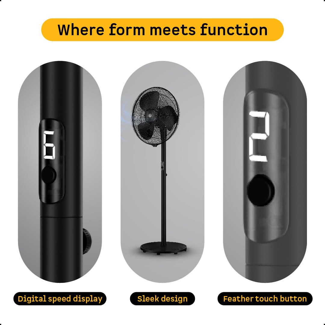 atomberg Renesa 400mm Pedestal Fan | 5-star rated | Ideal for Home & Office | Silent BLDC Stand Fan | 6 Speeds | 35W | Remote with Oscillation, Timer, Sleep | 2 Years Warranty (Midnight Black)