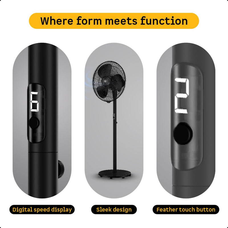 atomberg Renesa 400mm Pedestal Fan | 5-star rated | Ideal for Home & Office | Silent BLDC Stand Fan | 6 Speeds | 35W | Remote with Oscillation, Timer, Sleep | 2 Years Warranty (Midnight Black)