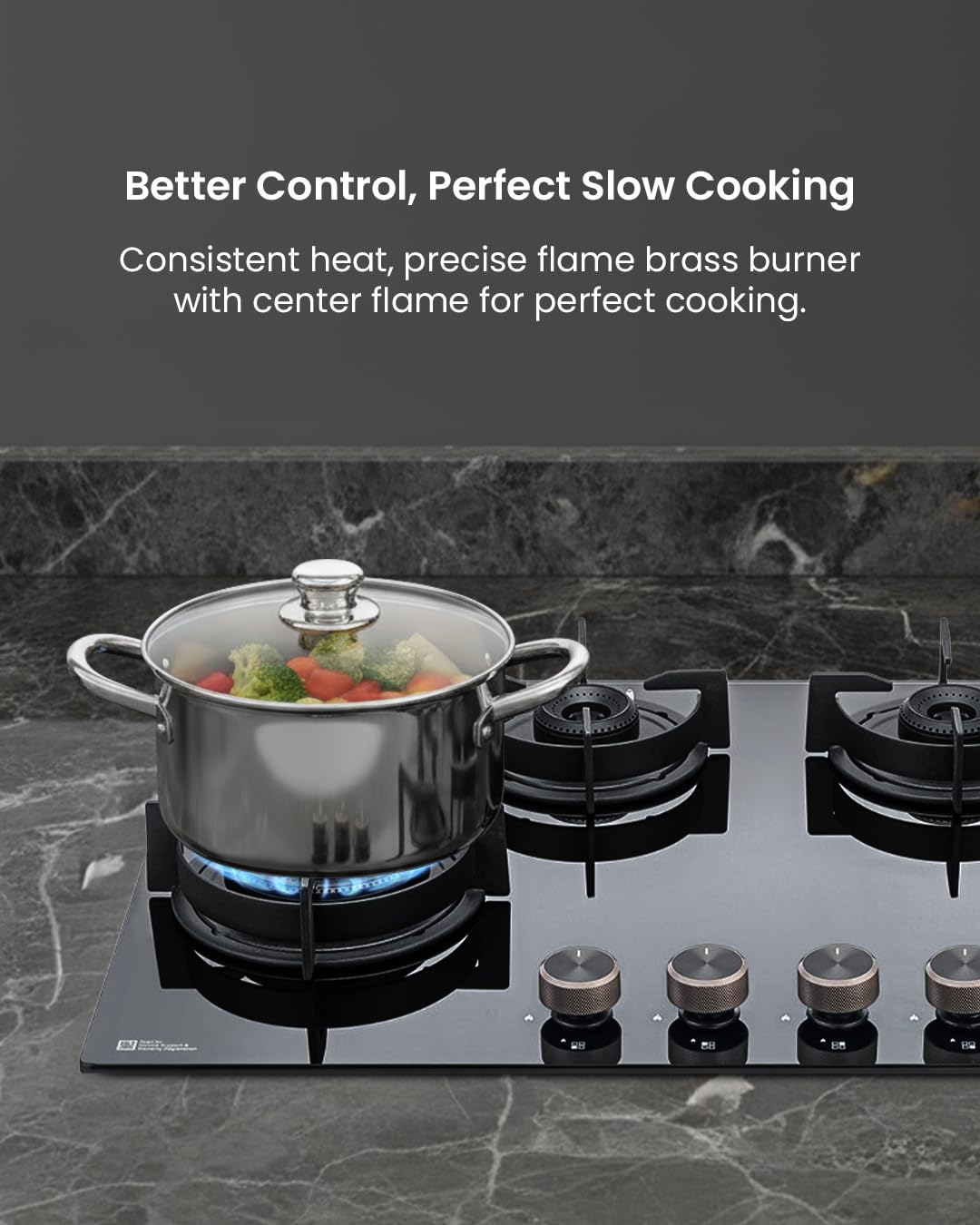 Sujata Hob Gas Stove 4 Burners Glass Top | 5 Years Warranty | 4 Burner Gas Stove Glass Top Auto Ignition, CookTop cum Hob Top, LPG & PNG Compatible, Brass Burner (Indium Auto Ignition - Black)