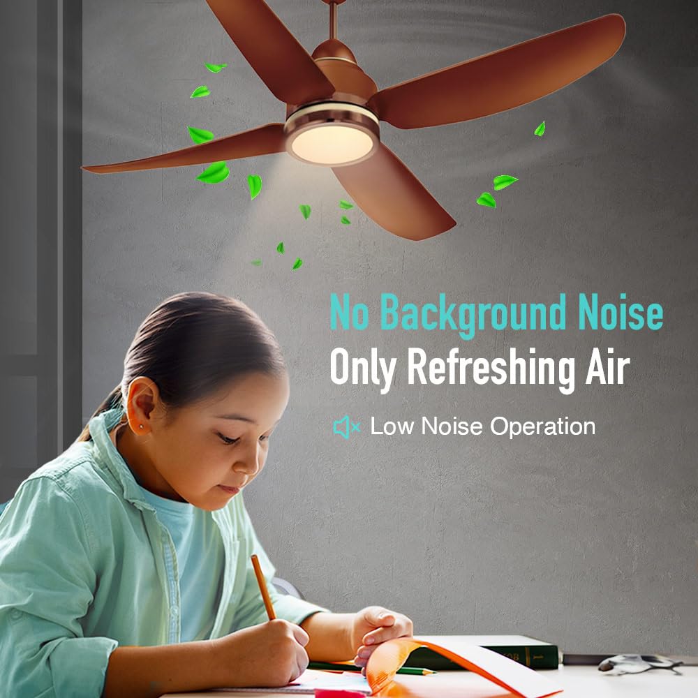 KUHL Luxus C4 1200mm Stylish 65% Power Saving BLDC Ceiling Fan with Remote | Night & Down Light | 29W | BEE 5 Star | Low Noise | IoT –Operate via Mobile & Alexa|Reverse Mode|Free Installation|Brown