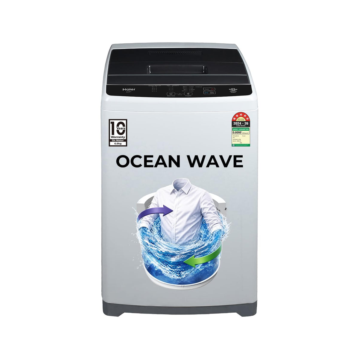Haier Smart Choice 6 kg 5 Star Oceanus Wave Drum Washing Machine Fully Automatic Top Load (HWM60-AEN, Moonlight Silver)-1