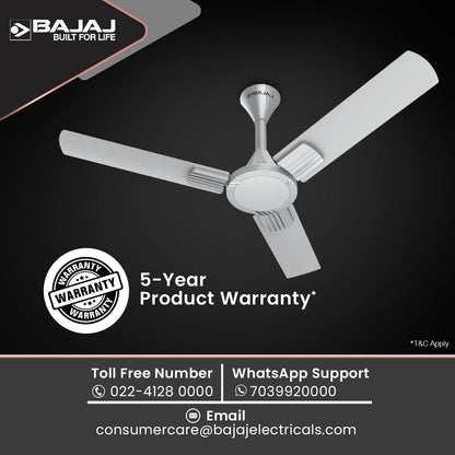 Bajaj Artisan 12S2 1200MM Ceiling Fans for Home | BEE-2 Star Rated Energy Efficient | SUPER 5TUFF TECHNOLOGY™ | SumoTuff Blades | High Air Delivery & High Speed | 5-Yr Warranty 【Sparkle White】