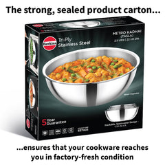 Hawkins 2.5 Litre Metro Kadhai, Triply Stainless Steel Induction Tasla, Silver (SSTA25)