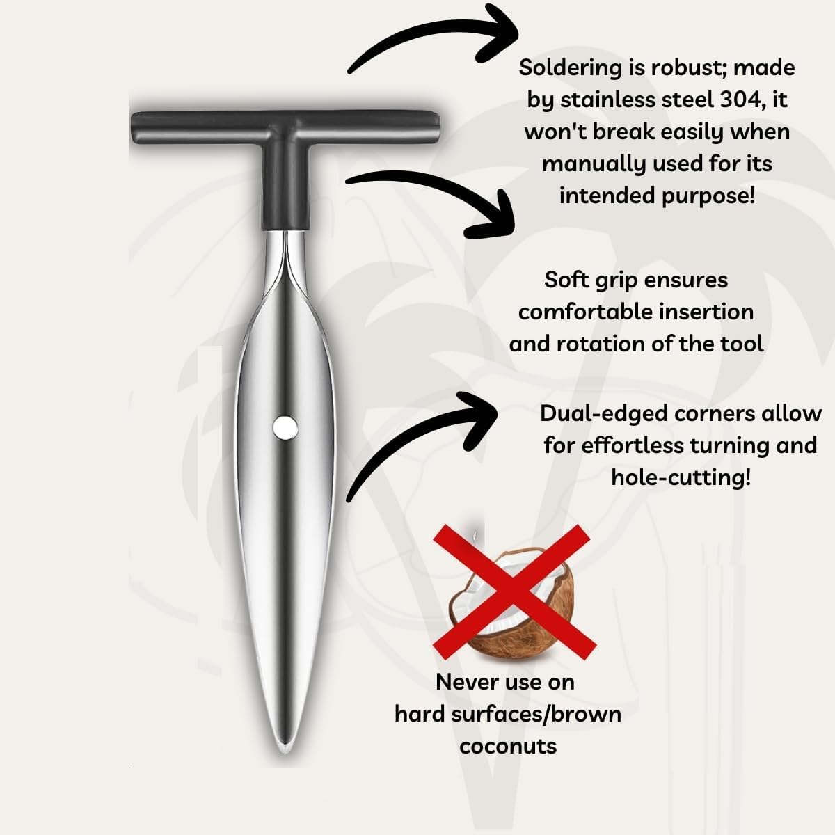 Kmils Stainless Steel Coconut Opener Tool, Coconut Hole Maker, Coconut Water Opener, Coconut Driller