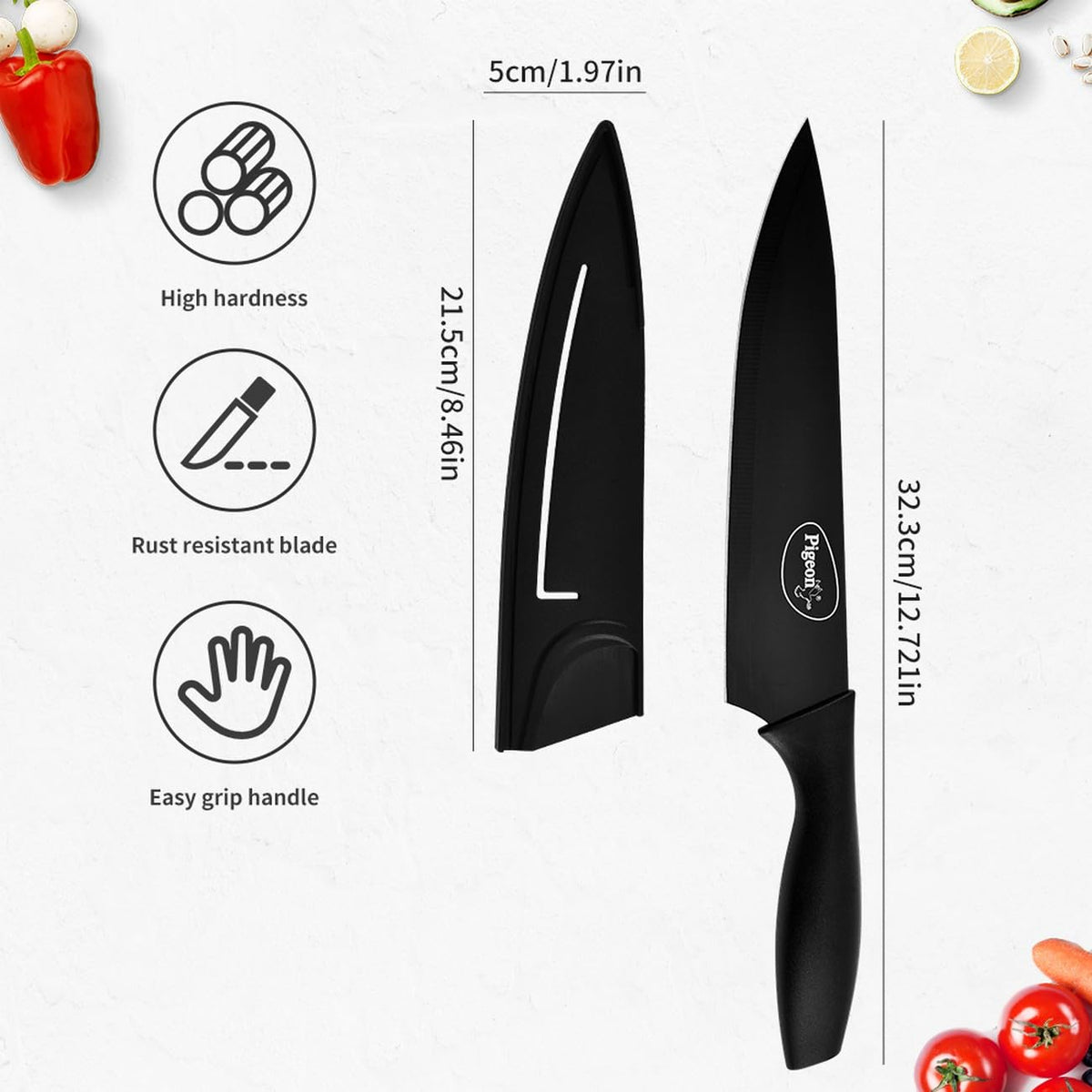 Pigeon by Stovekraft Edge Carbon Knife Set 6 Pcs (Black)
