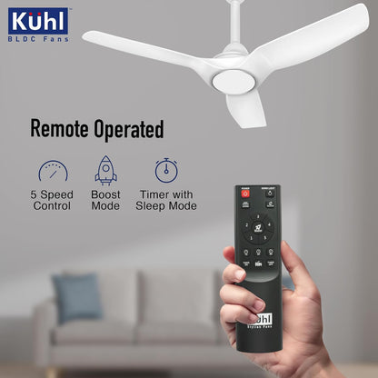 KUHL Meridian M2 1200 mm 65% Power Saving BLDC Ceiling Fan With Remote | BEE 5 Star Rated & ISI Marked | High Air Flow | Reverse Mode | 5 Year Warranty on Motor | Free Installation | White