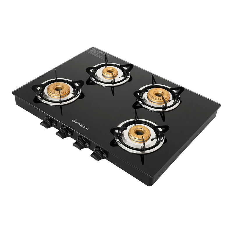 Faber high efficiency 4 Brass Burner gas stove, ISI Certified gas stove, with Jumbo Burner, Manual Ignition,double drip 