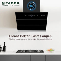 Faber 60 cm 1500 m³/hr Wall Mounted Kitchen Chimney (HOOD COMET BLDC FL HC BK 60, Filterless technology, Touch & Gesture