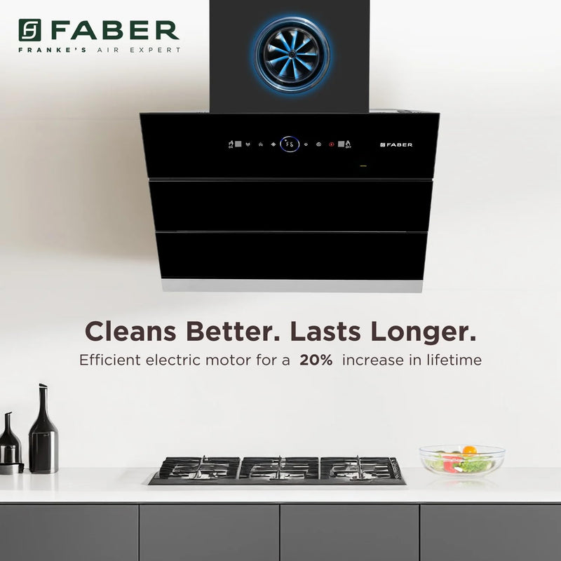 Faber 60 cm 1500 m³/hr Wall Mounted Kitchen Chimney (HOOD COMET BLDC FL HC BK 60, Filterless technology, Touch & Gesture