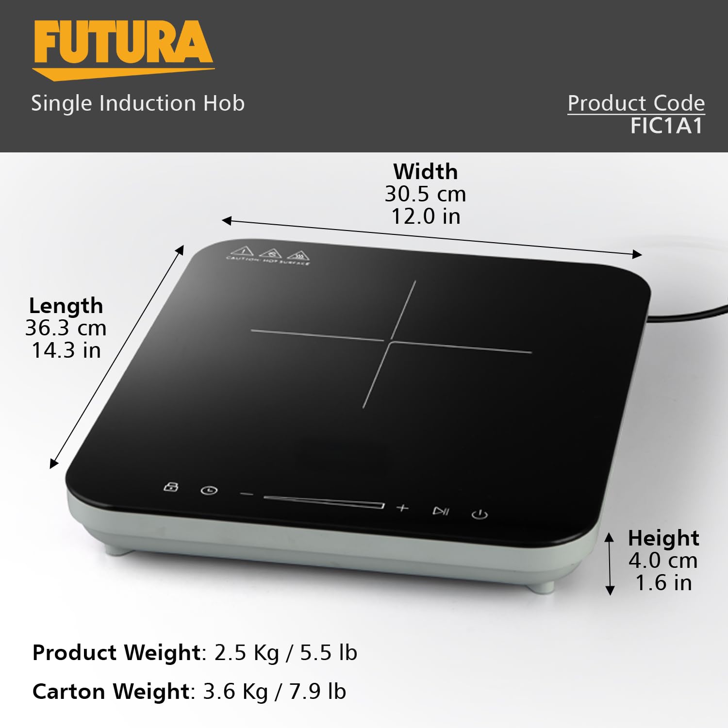 Hawkins Futura Single Induction Hob, 2000-W Cooktop with 20 Power Settings, Precise Time Setting Intervals, Child Lock, Black (FIC1A1)
