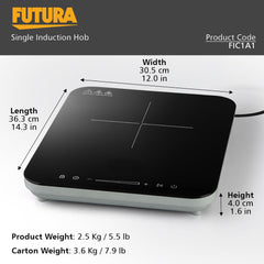Hawkins Futura Single Induction Hob, 2000-W Cooktop with 20 Power Settings, Precise Time Setting Intervals, Child Lock, Black (FIC1A1)