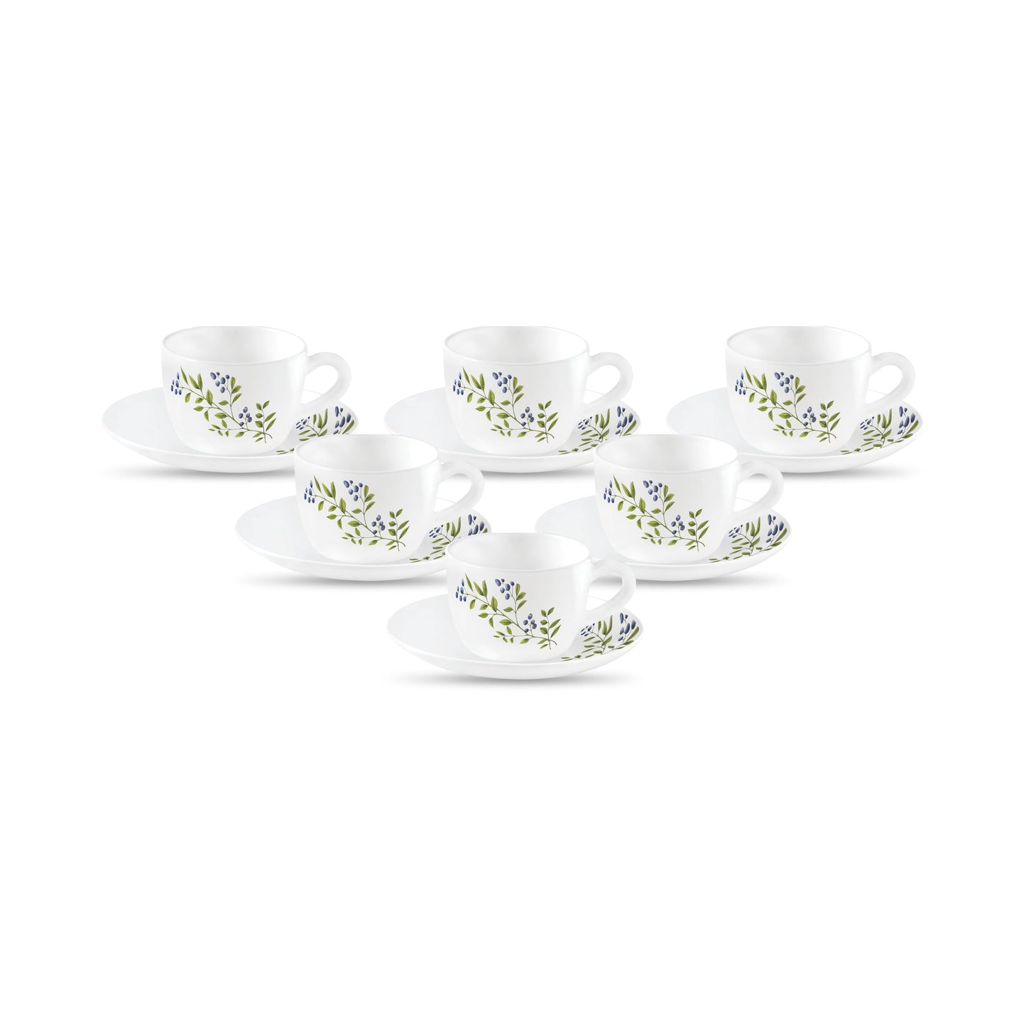 La Opala, Novo Collection Opal Glass Crockery | Cup & Saucer Princess, Set of 12 | Petite Roses, 150 ml | for Tea & Coffee | Microwave Safe | 100% Vegetarian | Extra Strong | Super Light | Super White