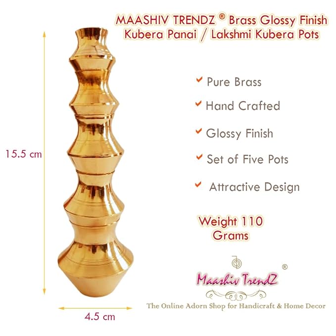 MAASHIV TRENDZ Brass Glossy Finish Kubera Panai/Lakshmi Kubera Pot | Gubera Panai/Lakshmi Kubera