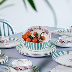 Magique by The Wishing Chair x ClayCraft : Portrait of a Rose 20-Piece Ceramic Dinner Set with Gold | Elegant Floral Plates & Bowls | Glossy Finish | Ideal for Parties & Festive Dining