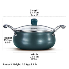 Hawkins Olive Pro 3 Litre Handi, Triply Stainless Steel Pan with Stainless Steel Handles and Glass Lid, Green (POSH30G)
