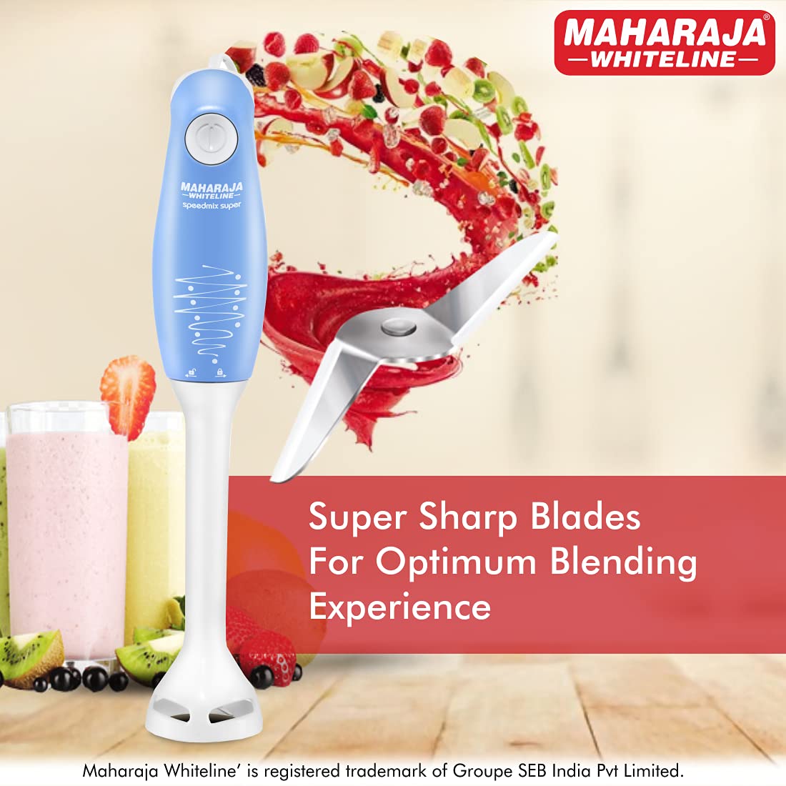 Maharaja Whiteline Hb-129 175 Watt Hand Blender, Stainless Steel Blades, Long Lasting Performance With 175W Motor, Detachable Anti Splash Plastic Foot (Blue And White, 175 Watt)