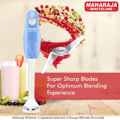 Maharaja Whiteline Hb-129 175 Watt Hand Blender, Stainless Steel Blades, Long Lasting Performance With 175W Motor, Detachable Anti Splash Plastic Foot (Blue And White, 175 Watt)